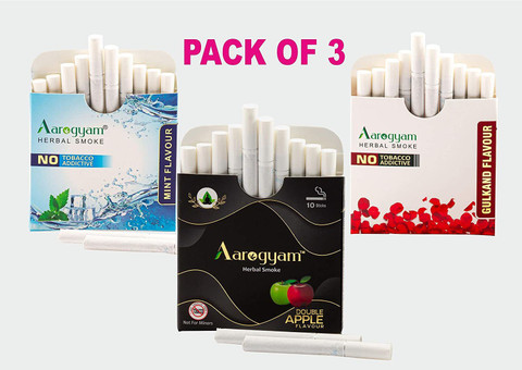 Aarogyam Herbals Tobacco and Nicotine Free Herbal Flavor Smoke For Relieve  Stress and Mood Enhance Product - Mint, Double Apple, Gulkand Flavour