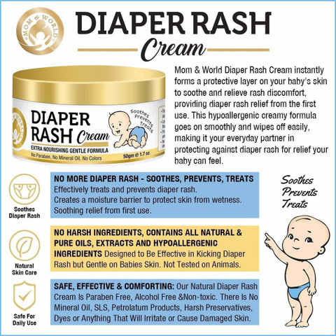 Mom & World Baby Diaper Rash Cream 50g - With Shea Butter, Moroccan ...