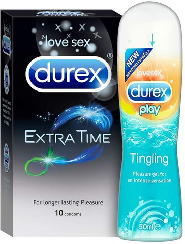 DUREX Extra time(10 no.s) + Tingling Lubricant (50ml) Price in India