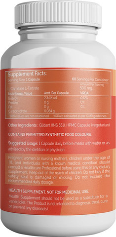 l carnitine 1mg 1MG L-Carnitine L-Tartrate Extra Strength For Heart Health 500mg Capsules  Price in India
