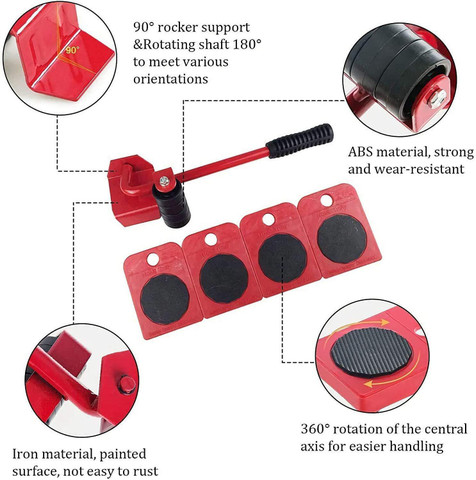 Furniture Lifter Tool Furniture Lifter For Heavy Furniture Furniture Moving Kit For Hard Floors, Move Heavy Furniture Quickly And Easily, (1 Lifting Tool And 4 Lifting Blocks