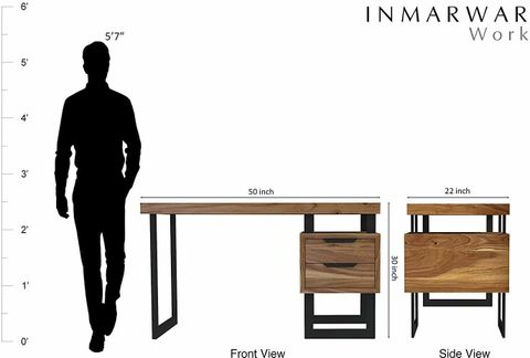 INMARWAR PureWood Solid Wood Study Table | Metal Desk With 2 Drawers ...
