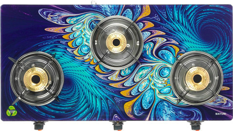 Master Peacock Designer 3 Burner Glass, Stainless Steel Manual Gas