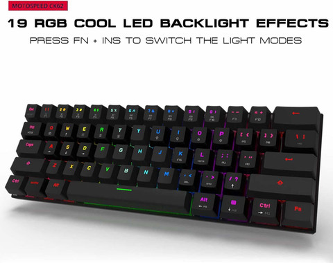 MOTOSPEED 60% Mechanical Keyboard Portable 61 Keys RGB LED Backlit Type-C USB Wired Office/Gaming Keyboard for Mac, Android, Windows（Blue Swi送料無料 MOTOSPEED CK61 - 60% RGB Mechanical Keyboard Featuring Kailh Box White  Switches