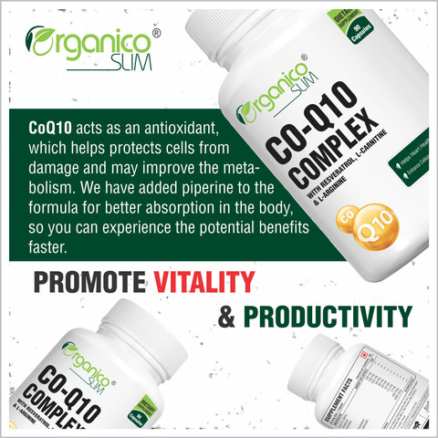 organicoslim CO-Q10 Complex with resveratrol, L-carnitine & L-arginine  (Pack of 2) Price in India