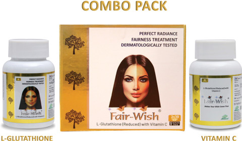 glutathione tablets for fair skin FAIR WISH L Glutathione Capsules wth Vitamin C Capsules (30+30/Box)(IP Grade) for Glowing & Fair Skin for Skin Whitening and Face Brightening
