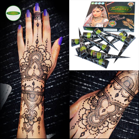 0202-12  niyaさま VIMAL s Sehnaaz Super Black Instant Henna Cone 12 Pcs. Per Pack