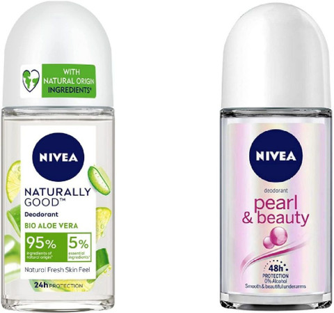 NIVEA Naturally Good Bio Aloe Vera & Pearl & Beauty 50 ml Each Deodorant  Roll-on - For Men & Women - Price in India, Buy NIVEA Naturally Good Bio Aloe  Vera &