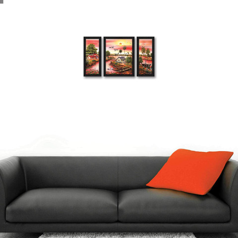 momorin 絵画３点 Art Amori Beautiful Scenery Painting 3 Piece Set with Frame