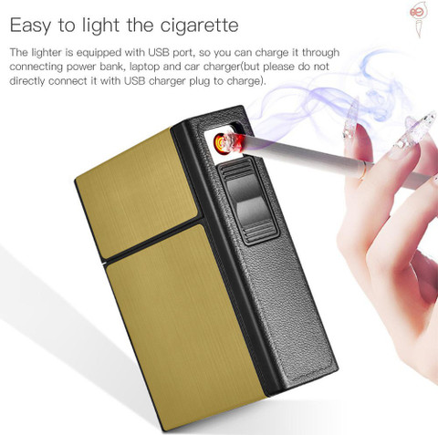 pc cigarette lighter FITUP ™ FOCUS Cigarette Box Lighter USB Rechargeable Tungsten Turbo Lighters  Tobacco Holder Case Portable Electronic Smoking Gadgets 3 in 1 (20) Pc  Cigarette Box Holder Cum Lighter USB Rechargeable Cigarette Lighter