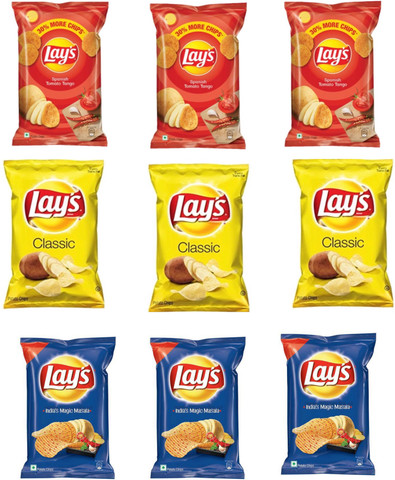 Lay's Red,yellow,blue pack of 9 Chips Price in India - Buy Lay's