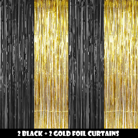 4-Pack Race Car Foil Fringe Curtains - 3.28x6.56FT Black & White Checkered Backdrop For Parties