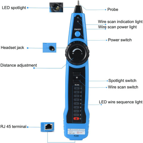 Techtest Wire Tracker Rj11 Rj45 Line Finder Multifunction Cable Tester ...