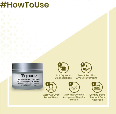Trycone L- Glutathione Cream for Skin Whitening, Anti Ageing and Glass Skin,  Enrich with Vitamin C, 50 Gm Price in India