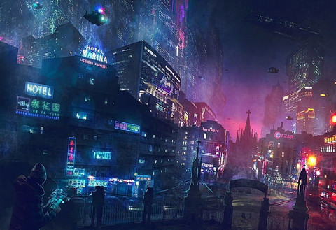 cyberpunk cityscape poster