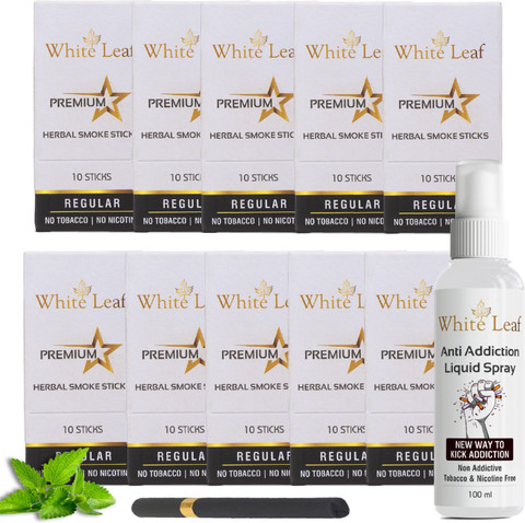 White Leaf Premium Herbal Cigarettes No Tobacco/Nicotine Regular Flavor 100  Stick With Shot Smoking Cessations Price in India