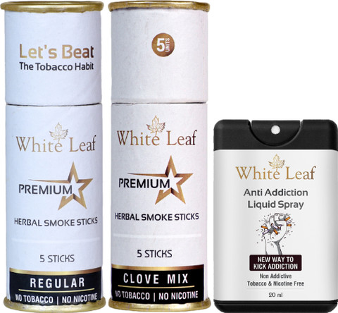 White Leaf Premium Herbal Cigarettes Tobacco Free Regular, Clove Flavour(10  Smoke, 1 Shot) Smoking Cessations Price in India
