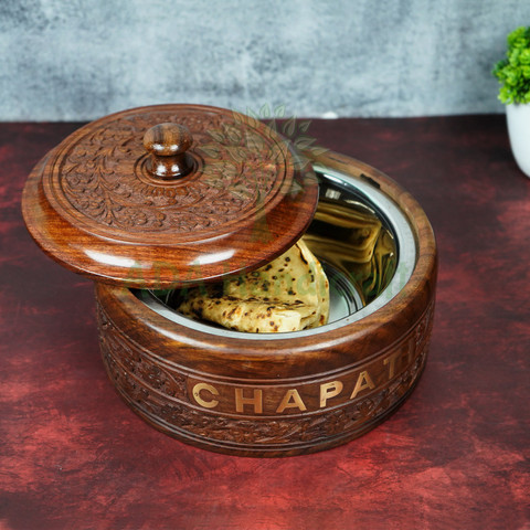 ADA Handicraft Premium Pakka Sheesham Wooden Chapati Box, Round