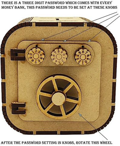 ZZOY TOY Wooden locker coin bank with password lock and Tijori