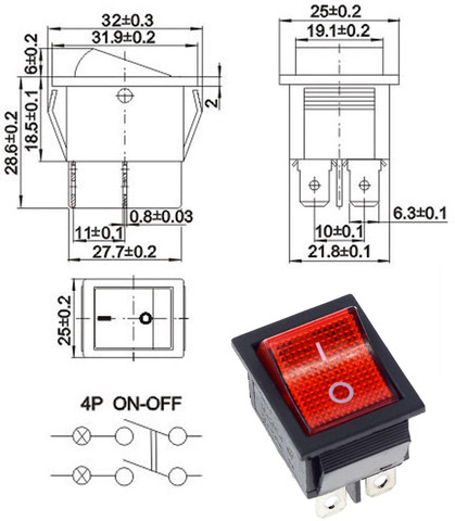 DECENT AIR SYSTEM KCD4 DPST 4Pin 2 Position Rocker Boat Switch