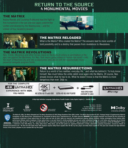 The Matrix 4 Movie Collection: Part 1 to 4 (4K UHD) (4-Disc Box