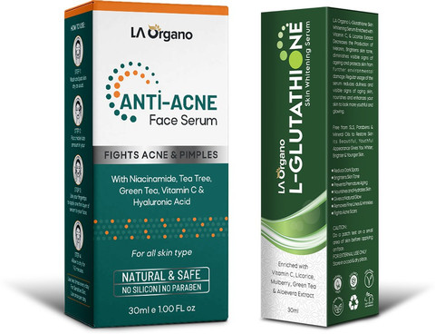 LA Organo Anti-Acne & Glutathione Face Serum For Skin Whitening, Fight Acne  & Dark Spots Price in India