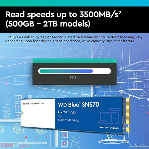 WD Blue™ SN570 2 TB Desktop, Laptop Blue PCIe NVMe Internal Solid