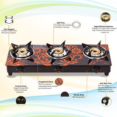 Fogger Designer Orange Glass Manual Gas Stove Price in India - Buy