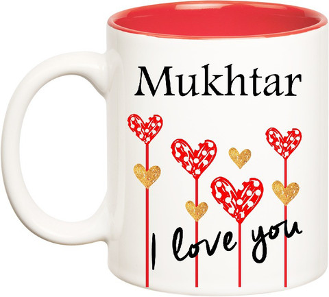 HUPPME I Love You Mukhtar Inner Red (350 ml) Ceramic Coffee Mug