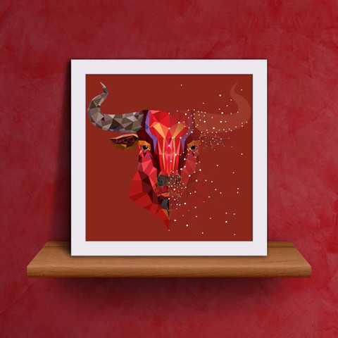 Artzfolio Red Bull Head With Geometric Pattern Framed Art Print
