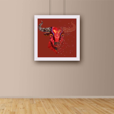 Artzfolio Red Bull Head With Geometric Pattern Framed Art Print