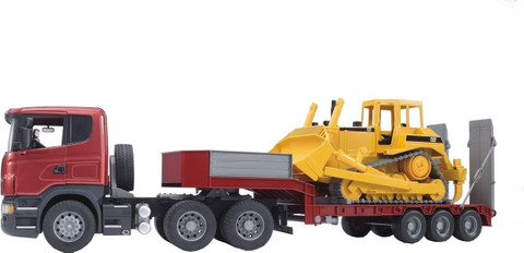 Bruder Scania R-Series Low Loader Truck with CAT Bulldozer