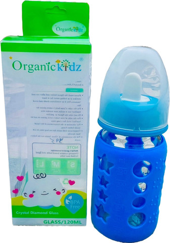 Organic Kidz Crystal Diamond Leak Proof Glass Bottle With Silicone