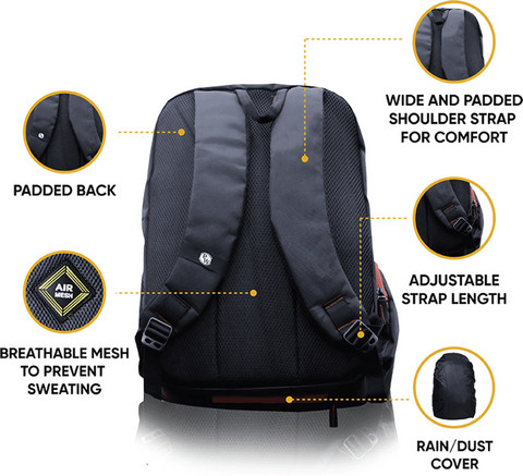 PW Highlighted Zipper Black Laptop Backpack Laptop Bag - PW