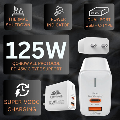 GEARZTOUCH 125 W PPS 4.8 A Dual Port Mobile Charger with