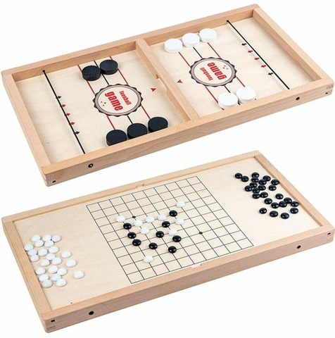 D J BROTHERS 2 in 1 Super Fast Sling Puck Game Portable Wooden