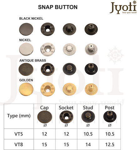 Jyoti Snap Button (100 Sets, VT - 5/12.5 mm of Brass in Black