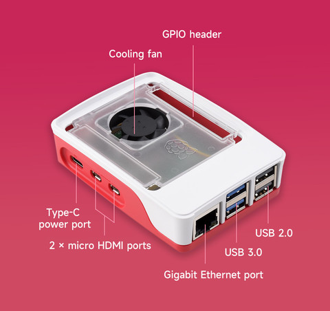 Raspberry Pi 5 Official Case Red and White color Mini Cabinet with USB ...