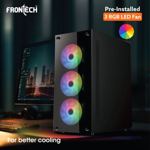 Frontech Computer Case Frontech XYLO Gaming Computer Case with 2-USB 1.1|HD Audio & Tempered ...