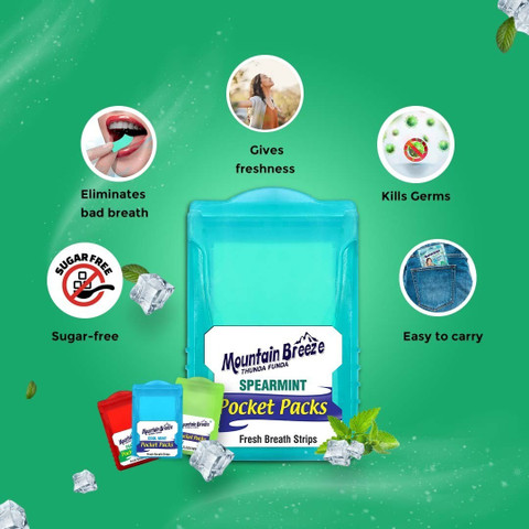 Mountain breeze Sugar-Free Spearmint Fresh Breath Strips (18