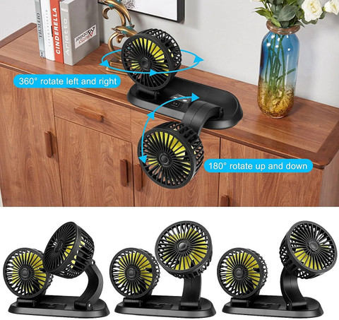 PROKONAI Car Fan 12V 360 Head 2 Speed Quiet Strong for All Auto