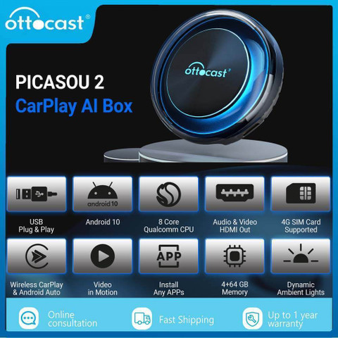 【超美品】Ottocast PICASOU 2 RAM8 256GB オーディオ Ottocast Plug n Play PICASOU 2 wireless CarPlay/ Android Auto