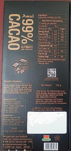 Amul Dark Chocolate, & 99% Cacao Chocolate Bar Price in India - Buy ...