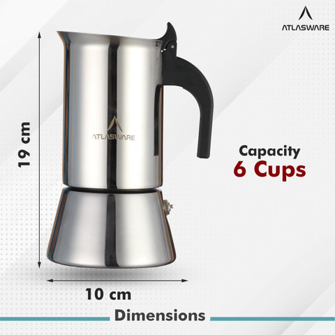 Atlasware Mocha Stainless Steel 6 Cup Coffee maker induction base
