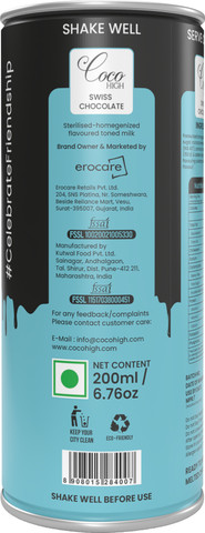 COCO HIGH Swiss Chocolate Drink Can - 200 ml Pack of 3 Roast
