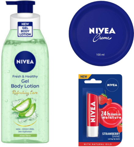 NIVEA Aloe Vera Gel Body Lotion 400 ML , Creme 100ML & Strawberry Lip Balm  Price in India - Buy NIVEA Aloe Vera Gel Body Lotion 400 ML , Creme 100ML &
