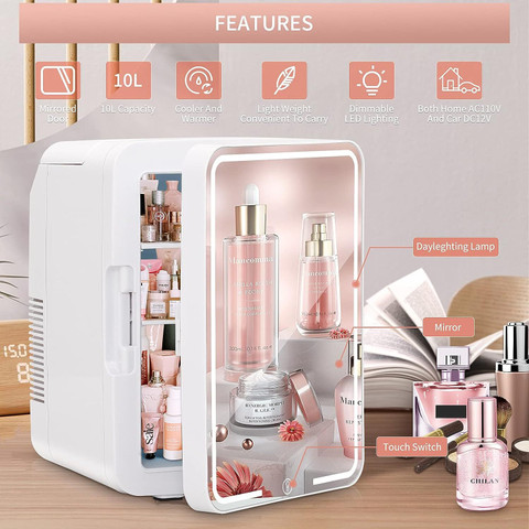 Mini Frigo Cosmétique KFO 6L Avec Miroir LED - Frigo Maquillage Portable Silencieux - Skincare