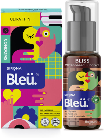 does condom lubricant turn white Bleu Ultra Thin Condoms & Bliss 100% Water Based Lubricant Chocolate  Flavour 50ml | Condom Price in India