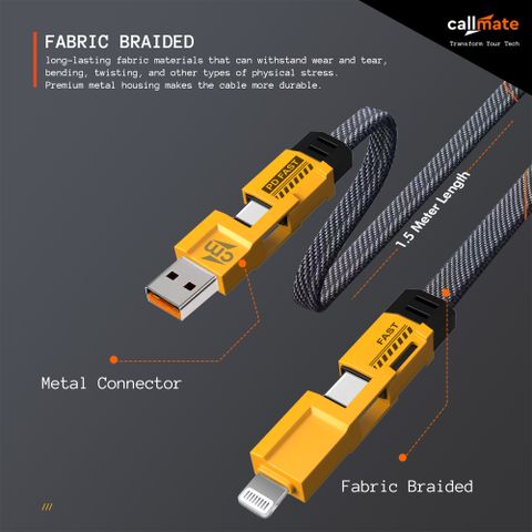 Callmate USB Type C Cable 1.5 m 4 in 1 65W Metal Fast Charging & Data ...