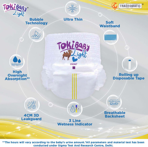TokiBaby Pack of 44 Baby Diapers for 5 to 12 month old Babies upto